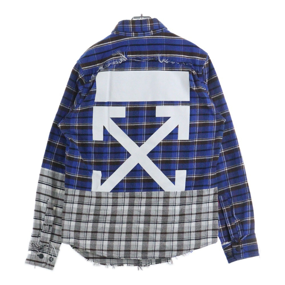 OFF-WHITE(オフホワイト) 18AW Patchwork Flannel Shirt パッチワーク 長袖ネルシャツ チェックシャツ ブルー OMGA072F18A27005