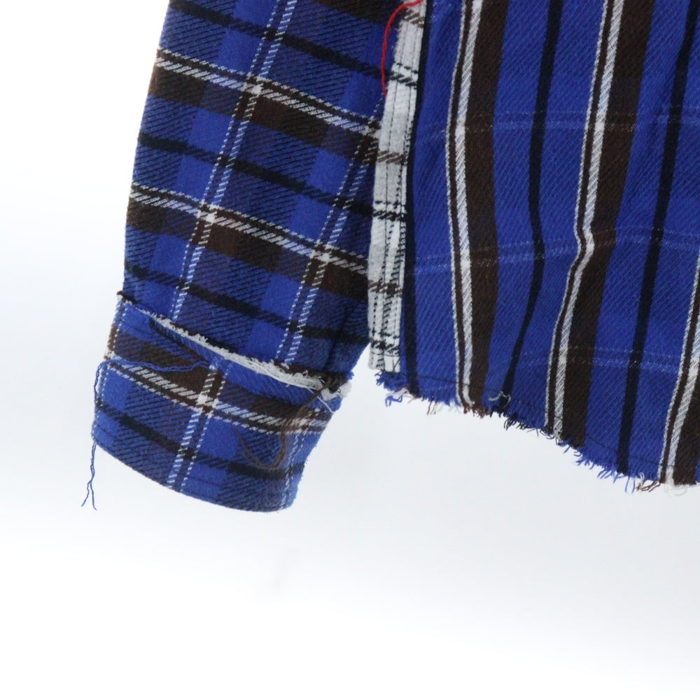 OFF-WHITE(オフホワイト) 18AW Patchwork Flannel Shirt パッチワーク 長袖ネルシャツ チェックシャツ ブルー OMGA072F18A27005