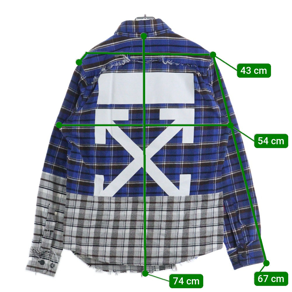 OFF-WHITE(オフホワイト) 18AW Patchwork Flannel Shirt パッチワーク 長袖ネルシャツ チェックシャツ ブルー OMGA072F18A27005