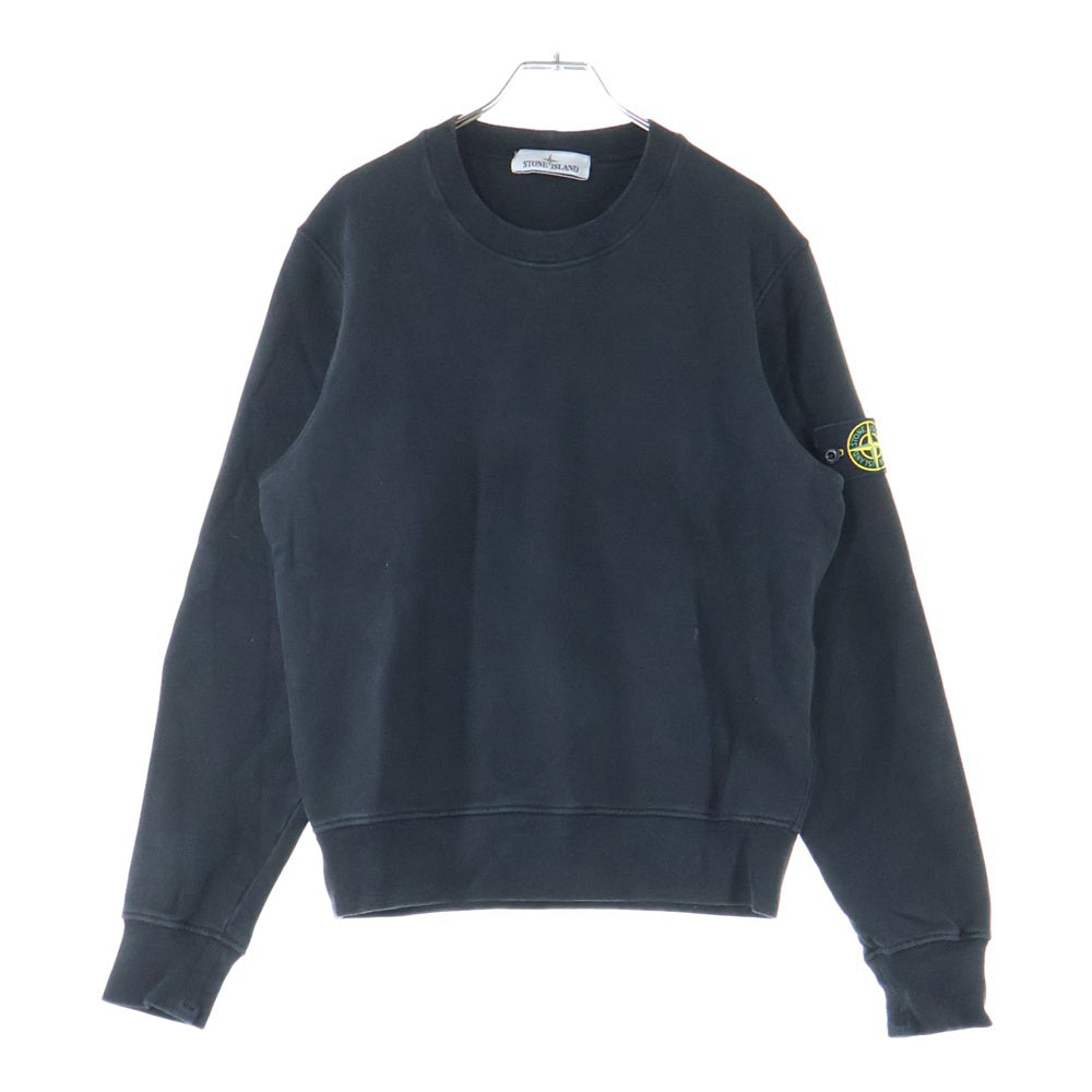 STONE ISLAND(ストーンアイランド) Garment Dyed Brushed Cotton Sweatshirt ガーメントダイ ロゴワッペン クルーネックスウェットトレーナー ブラック 771563020
