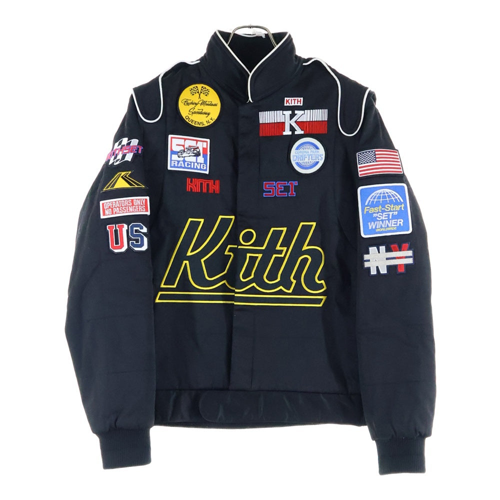 KITH(キス) Racing Jacket レーシングジャケット ロゴ刺繍ワッペンボタンダウンジャケット ブラック