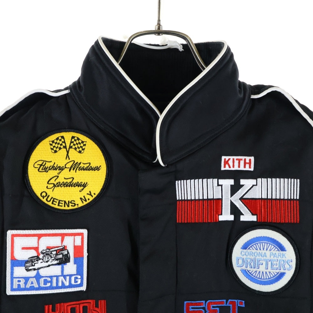 KITH(キス) Racing Jacket レーシングジャケット ロゴ刺繍ワッペンボタンダウンジャケット ブラック