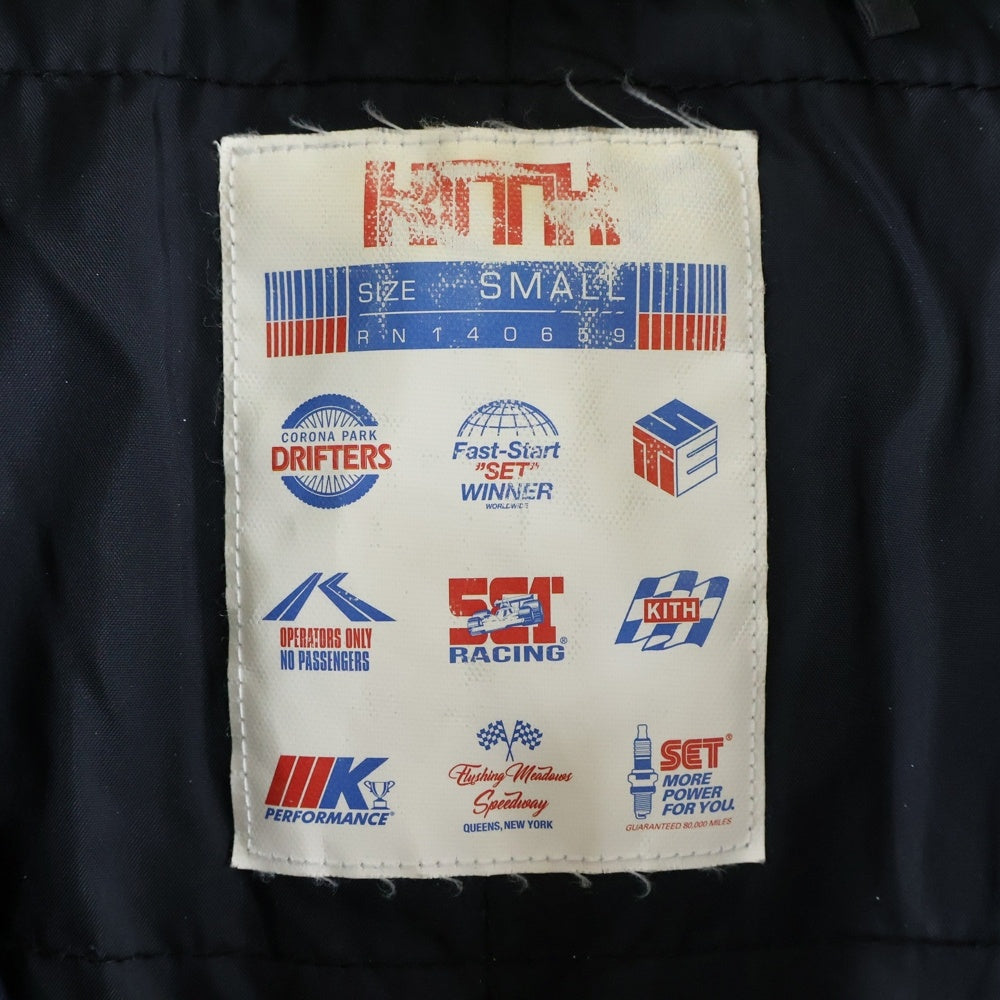 KITH(キス) Racing Jacket レーシングジャケット ロゴ刺繍ワッペンボタンダウンジャケット ブラック