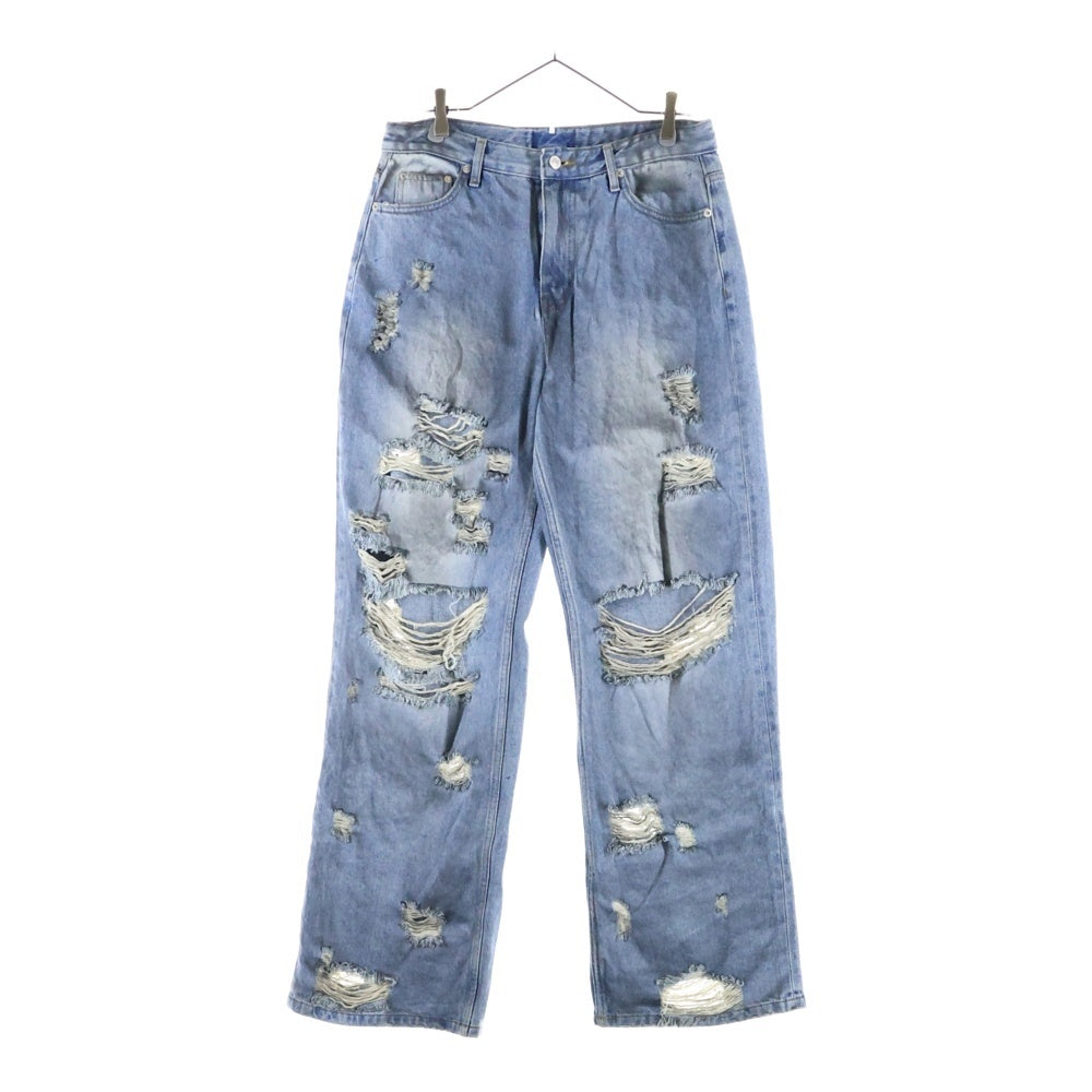 NO BRAND(ノーブランド) Crash Denim Pants ダメージ加工 クラッシュデニムパンツ ジーンズ インディゴ