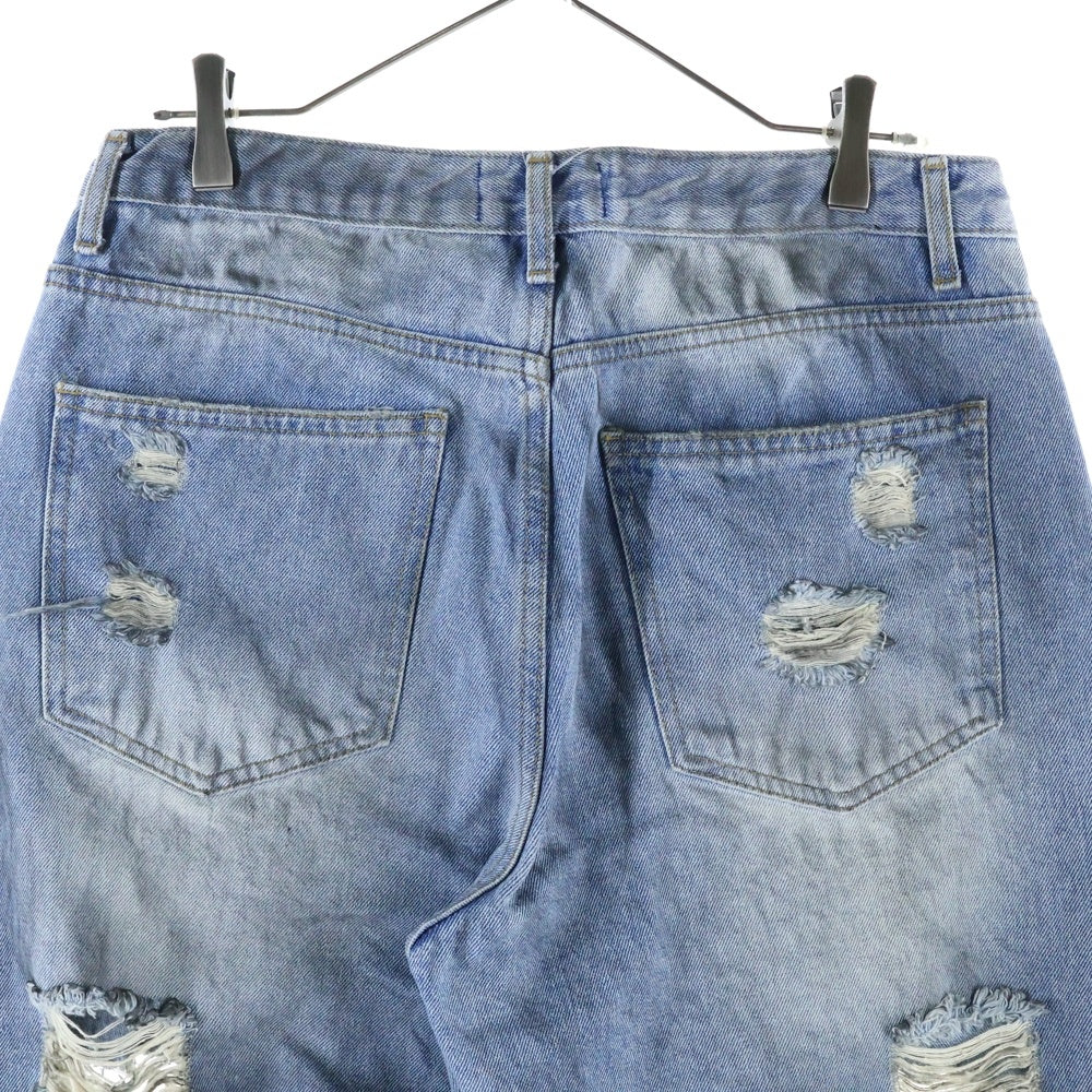 NO BRAND(ノーブランド) Crash Denim Pants ダメージ加工 クラッシュデニムパンツ ジーンズ インディゴ