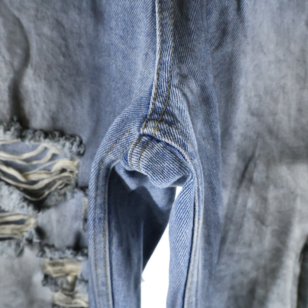 NO BRAND(ノーブランド) Crash Denim Pants ダメージ加工 クラッシュデニムパンツ ジーンズ インディゴ