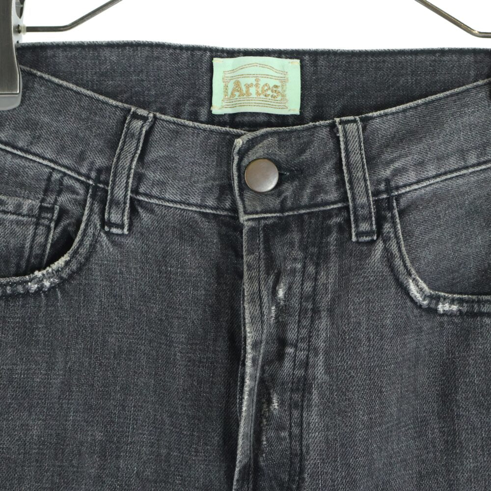 Aries(アリエス) LILLI JEANS セルヴィッジデニムジーンズ レディース ダメージ加工ボタンフライデニムパンツ ブラック