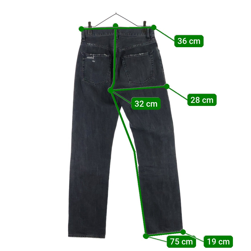 Aries(アリエス) LILLI JEANS セルヴィッジデニムジーンズ レディース ダメージ加工ボタンフライデニムパンツ ブラック