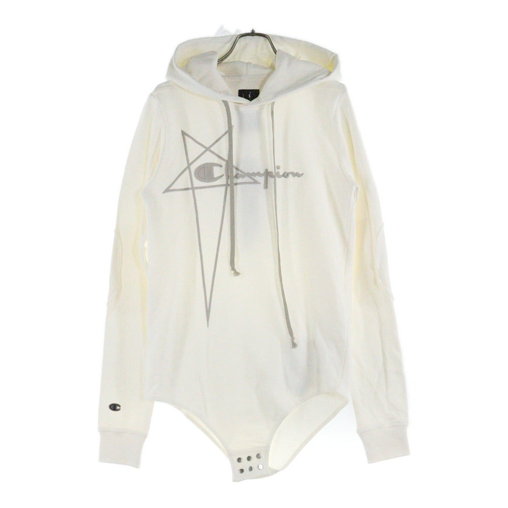 Rick Owens(リックオウエンス) ×Champion HOODED BODY チャンピオン ロゴ刺繍 プルオーバースウェットパーカー フーディー ロンパース レディース CW02C9227-CHFE