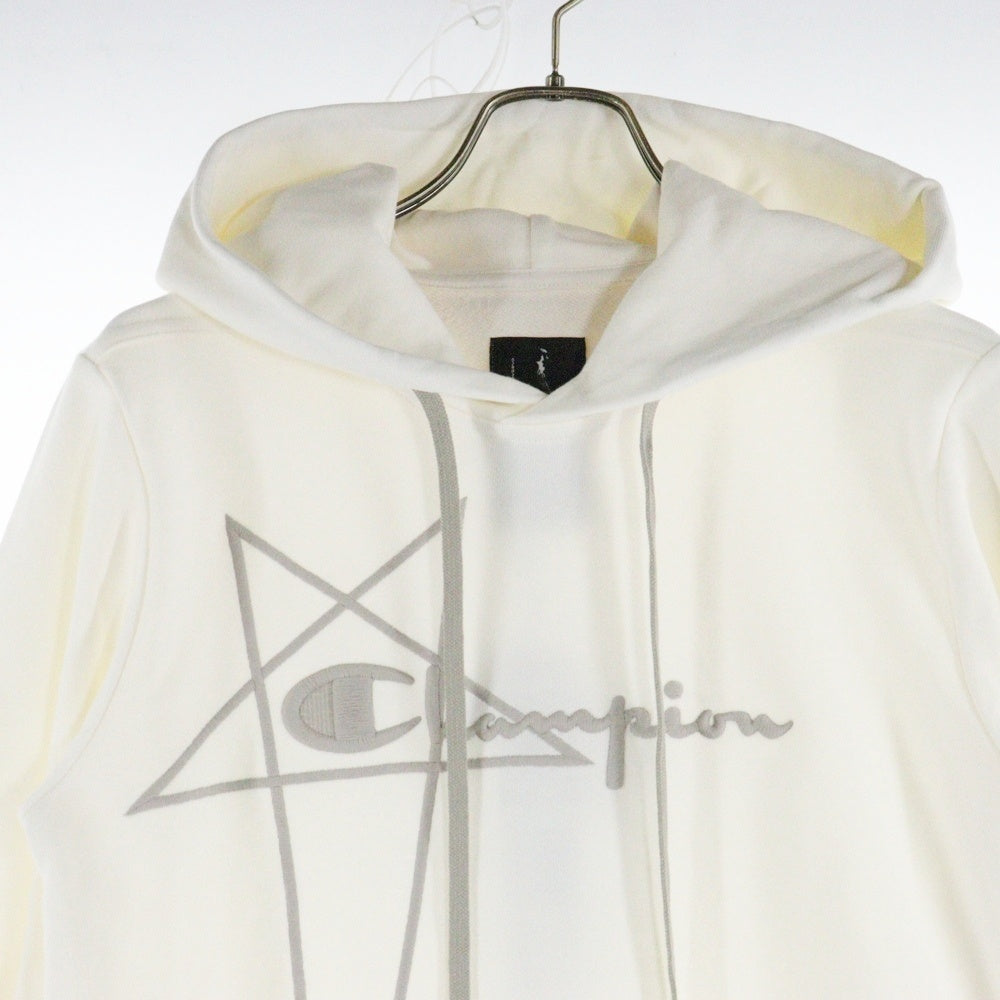 Rick Owens(リックオウエンス) ×Champion HOODED BODY チャンピオン ロゴ刺繍 プルオーバースウェットパーカー フーディー ロンパース レディース CW02C9227-CHFE