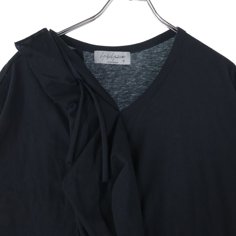 Yohji Yamamoto POUR HOMME(ヨウジヤマモト プールオム) ヘンリーネック Tシャツ ボタン装飾半袖Tシャツ HE-T08-072 ブラック