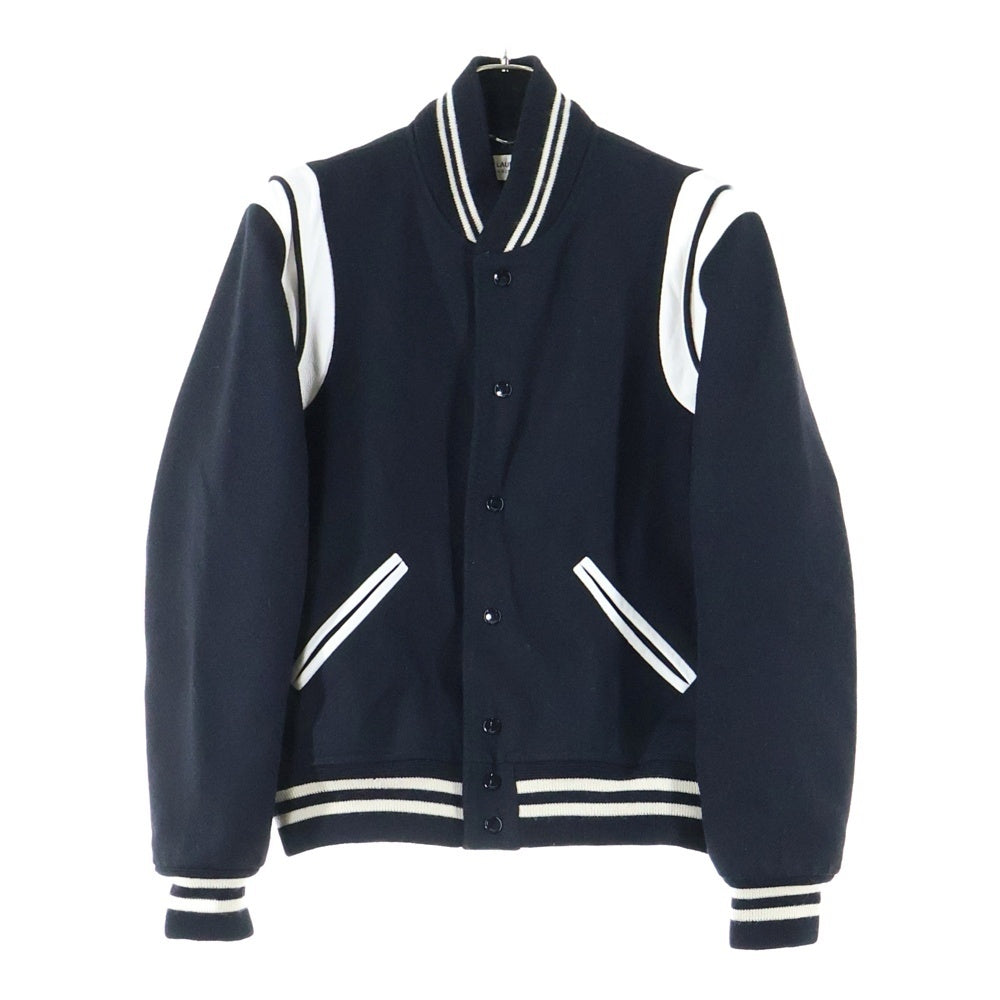 SAINT LAURENT PARIS(サンローランパリ) TEDDY JACKET テディジャケット レザートリムウールスタジアムジャンパー 354718 Y180W ブラック