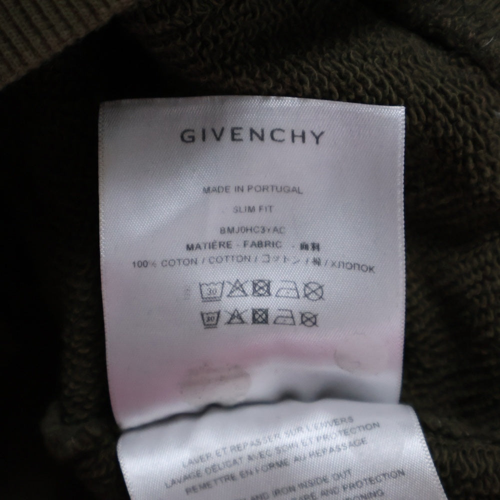 GIVENCHY(ジバンシィ) Slim Fit Hoodie スリムフィットフーディ ロゴプリントプルオーバースウェットパーカー BMJ0HC3YAC カーキ