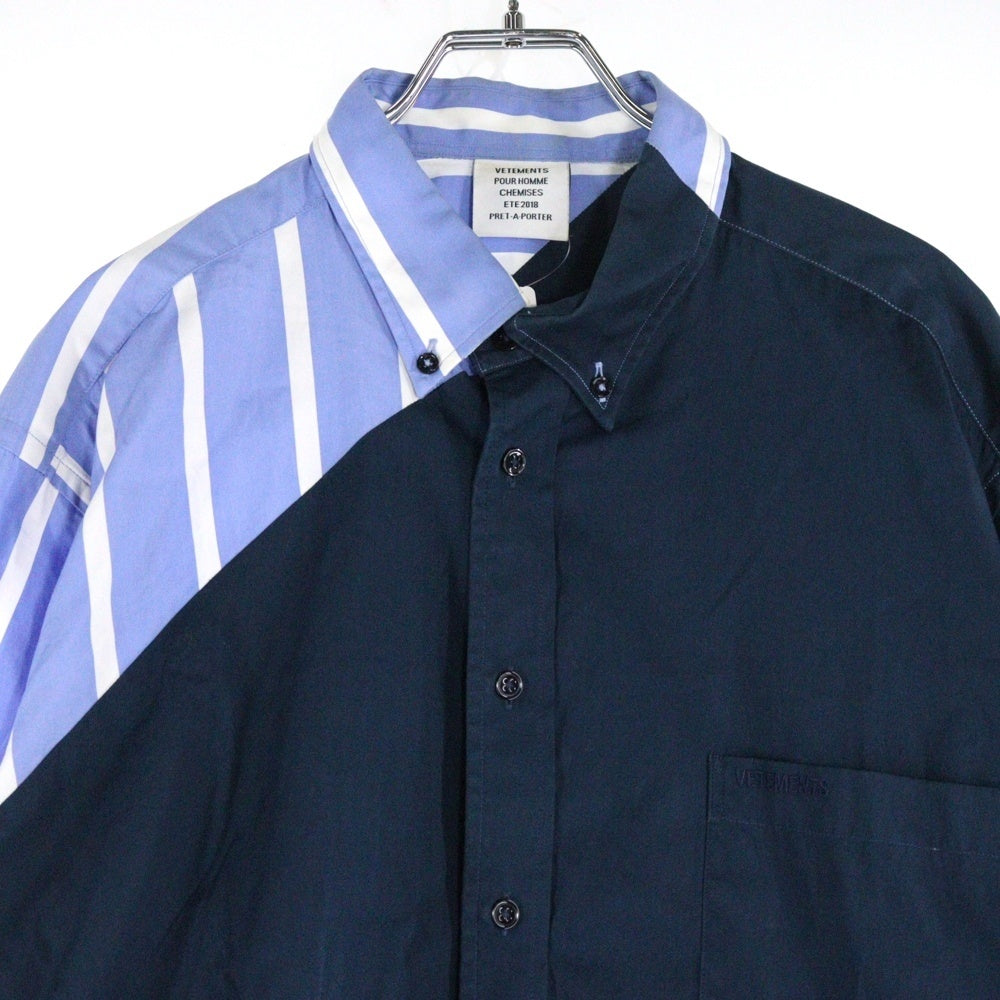 VETEMENTS(ヴェトモン) Cut Up Cotton Shirt カットアップコットン 長袖シャツ ブルー/ネイビー MSS18SH18