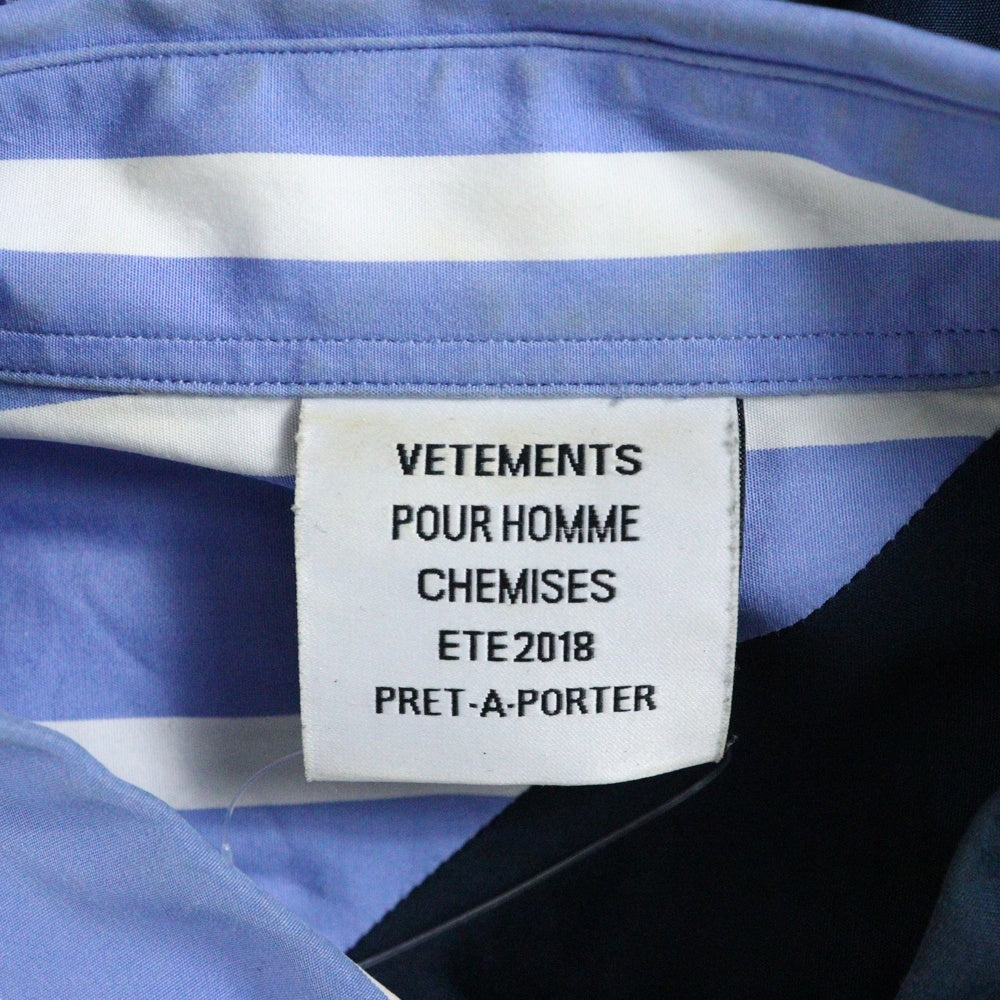 VETEMENTS(ヴェトモン) Cut Up Cotton Shirt カットアップコットン 長袖シャツ ブルー/ネイビー MSS18SH18