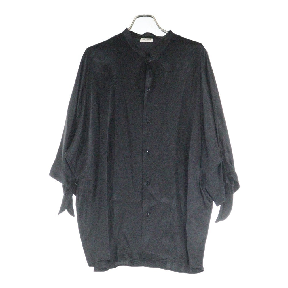 SAINT LAURENT PARIS(サンローランパリ) 23SS Crepe satin tunic short sleeve shirt クレープサテンチュニック 半袖シャツ ブラック 723186 Y900R