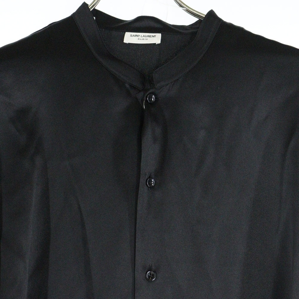 SAINT LAURENT PARIS(サンローランパリ) 23SS Crepe satin tunic short sleeve shirt クレープサテンチュニック 半袖シャツ ブラック 723186 Y900R