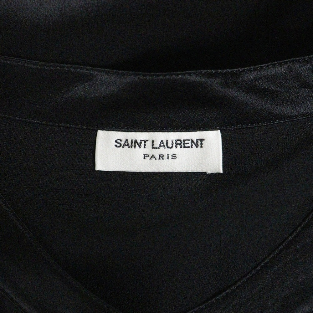 SAINT LAURENT PARIS(サンローランパリ) 23SS Crepe satin tunic short sleeve shirt クレープサテンチュニック 半袖シャツ ブラック 723186 Y900R