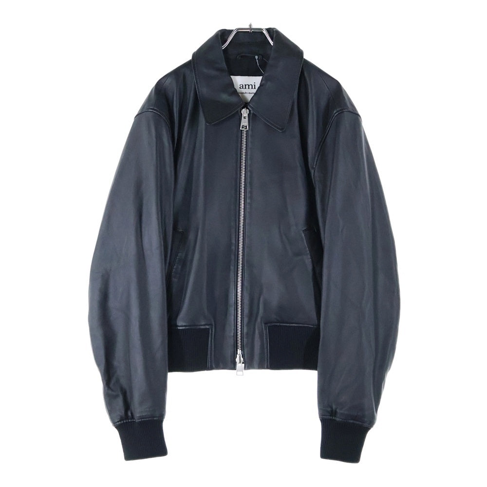 ami paris(アミパリス) Zipped Leather Jacket ジップド レザージャケット ブラック UJK028 LH0029