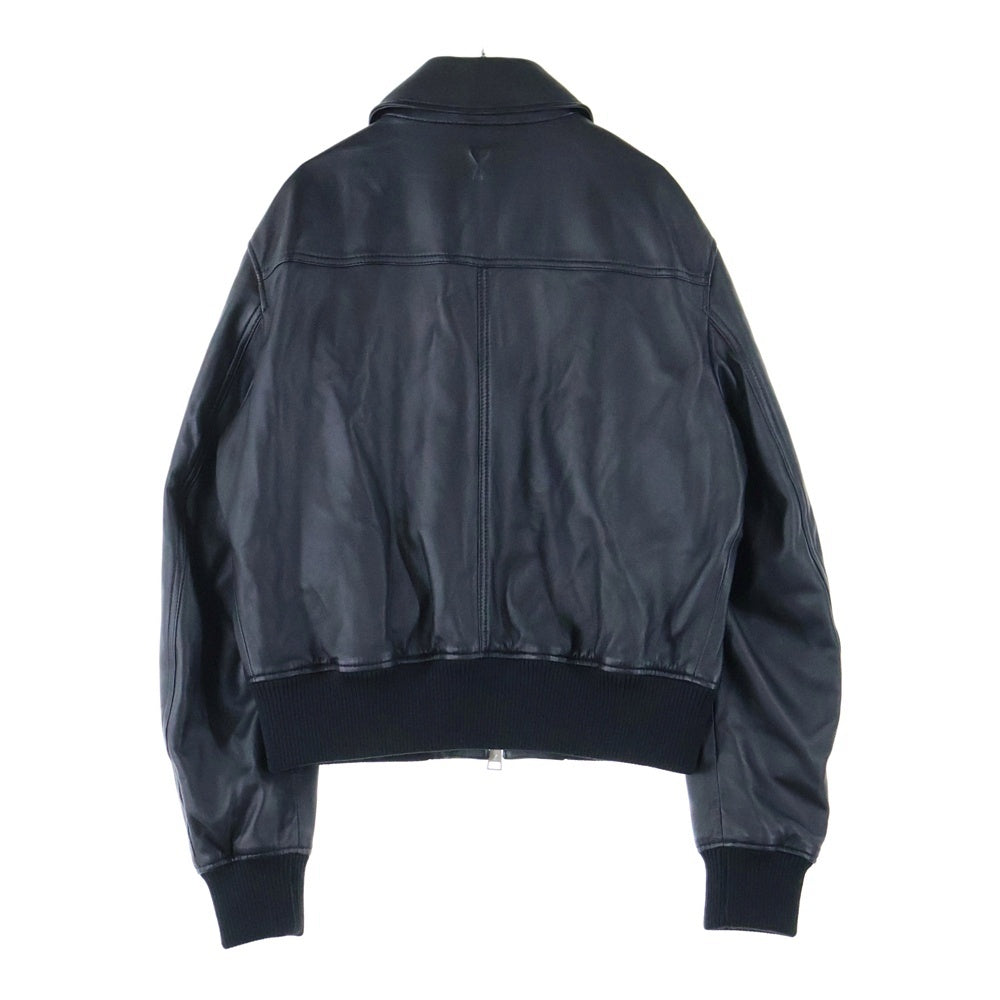 ami paris(アミパリス) Zipped Leather Jacket ジップド レザージャケット ブラック UJK028 LH0029