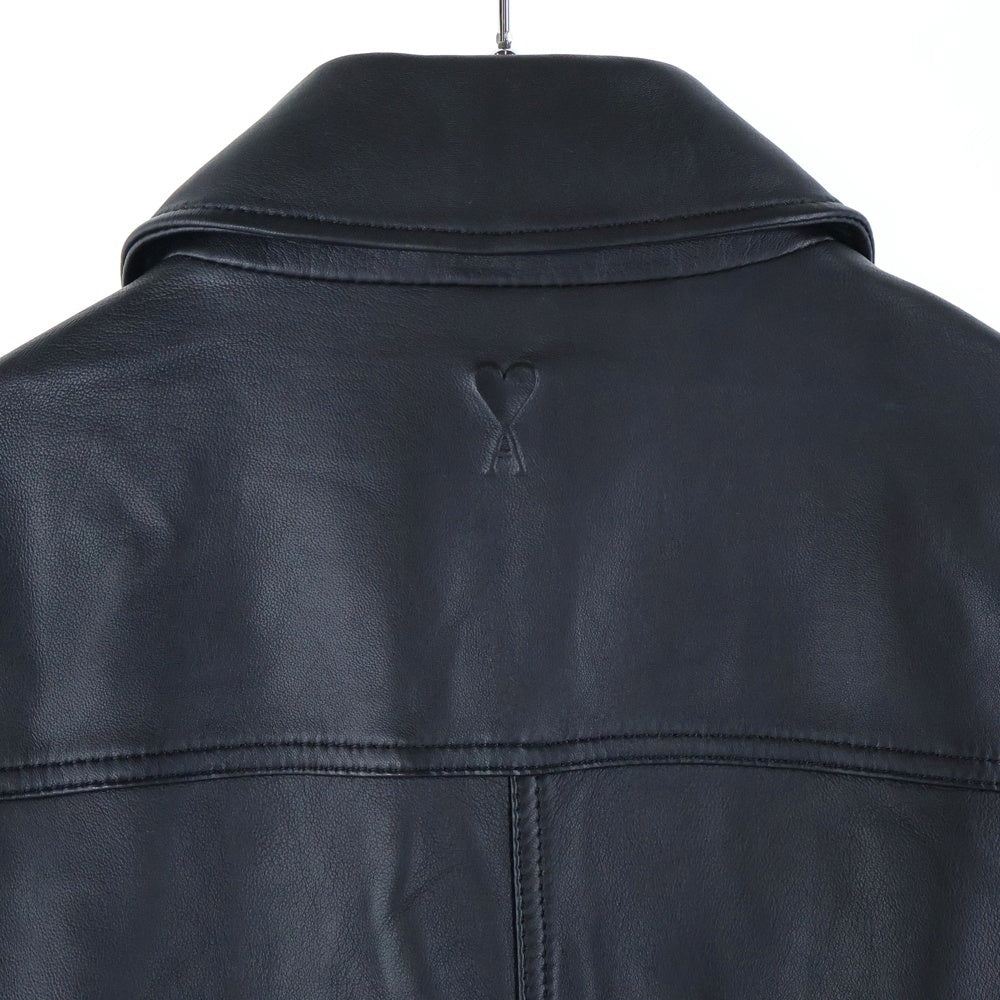 ami paris(アミパリス) Zipped Leather Jacket ジップド レザージャケット ブラック UJK028 LH0029