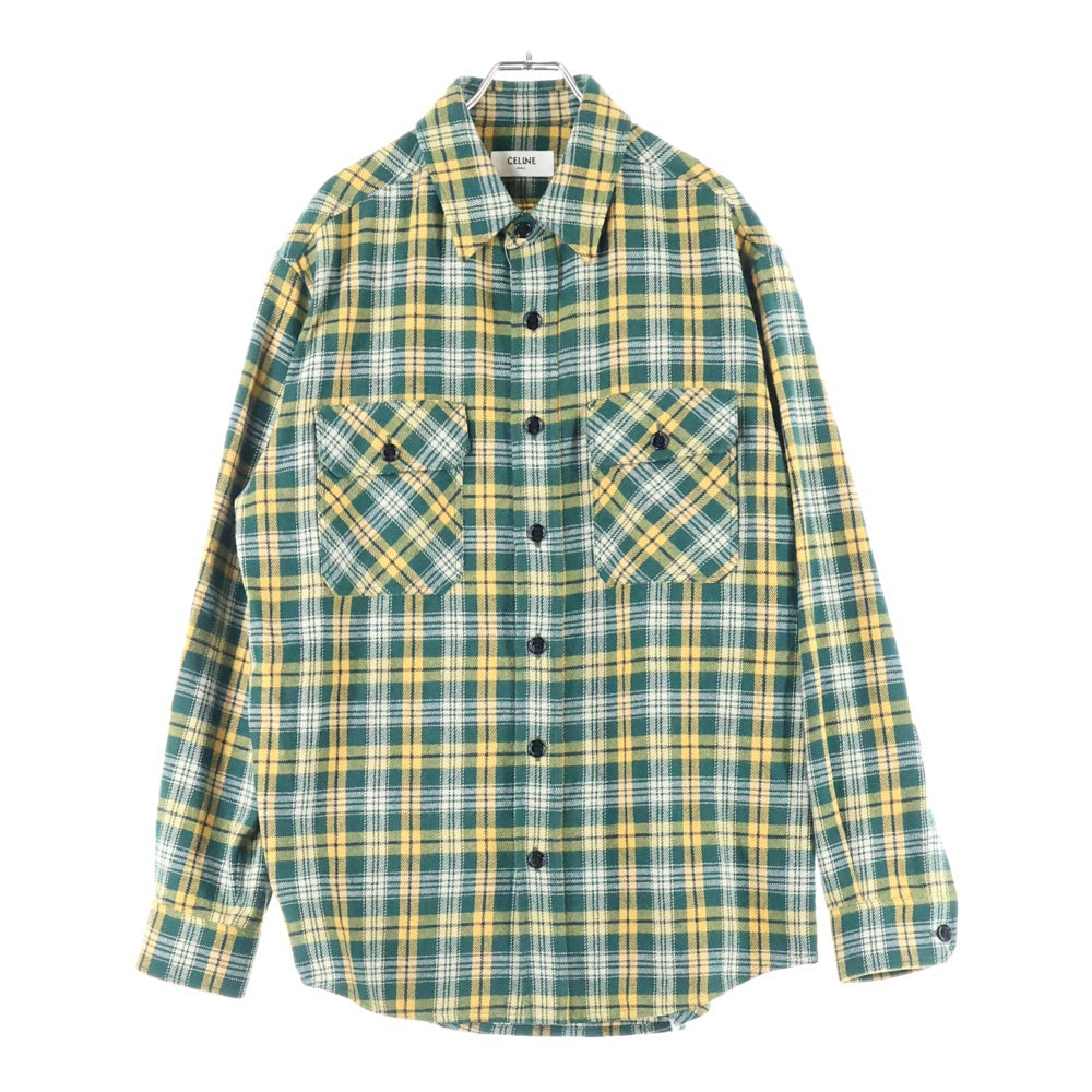 CELINE(セリーヌ) 22AW ルーズランバージャック コットン ウール チェック柄 長袖シャツ グリーン 2C574954R