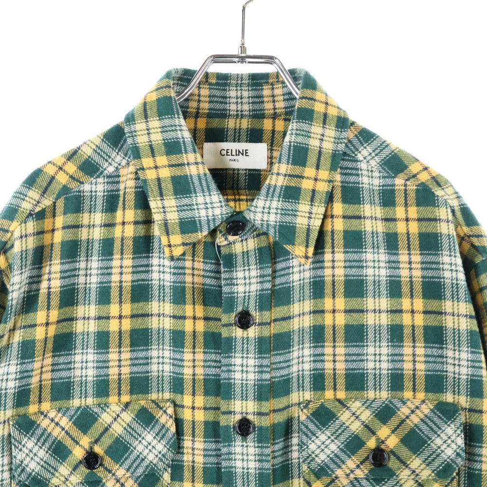 CELINE(セリーヌ) 22AW ルーズランバージャック コットン ウール チェック柄 長袖シャツ グリーン 2C574954R