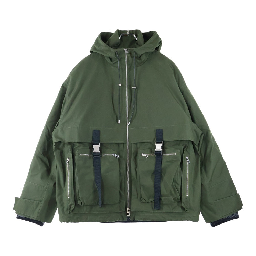 LOEWE(ロエベ) 24SS Military Parka レザーパッチ ブルゾン 3ウェイジップパーカー カーキ H526Y02W64