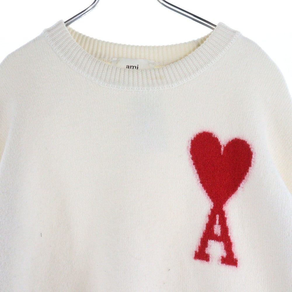 AMI Alexandre Mattiussi(アミアレクサンドルマテュッシ) Ami De Coeur Crew Neck Sweater アミ ドゥ クール ロゴ刺繍クルーネックニットセーター UKS002.018 ホワイト