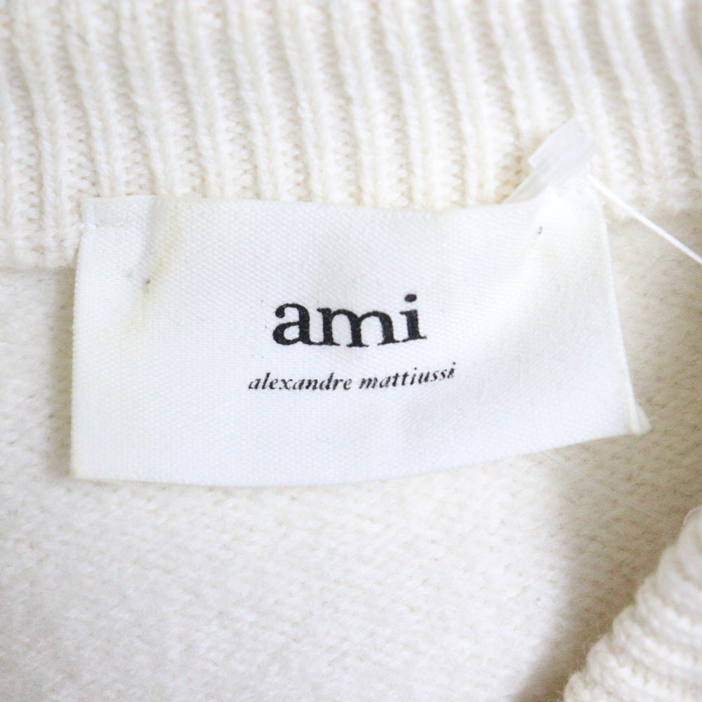 AMI Alexandre Mattiussi(アミアレクサンドルマテュッシ) Ami De Coeur Crew Neck Sweater アミ ドゥ クール ロゴ刺繍クルーネックニットセーター UKS002.018 ホワイト