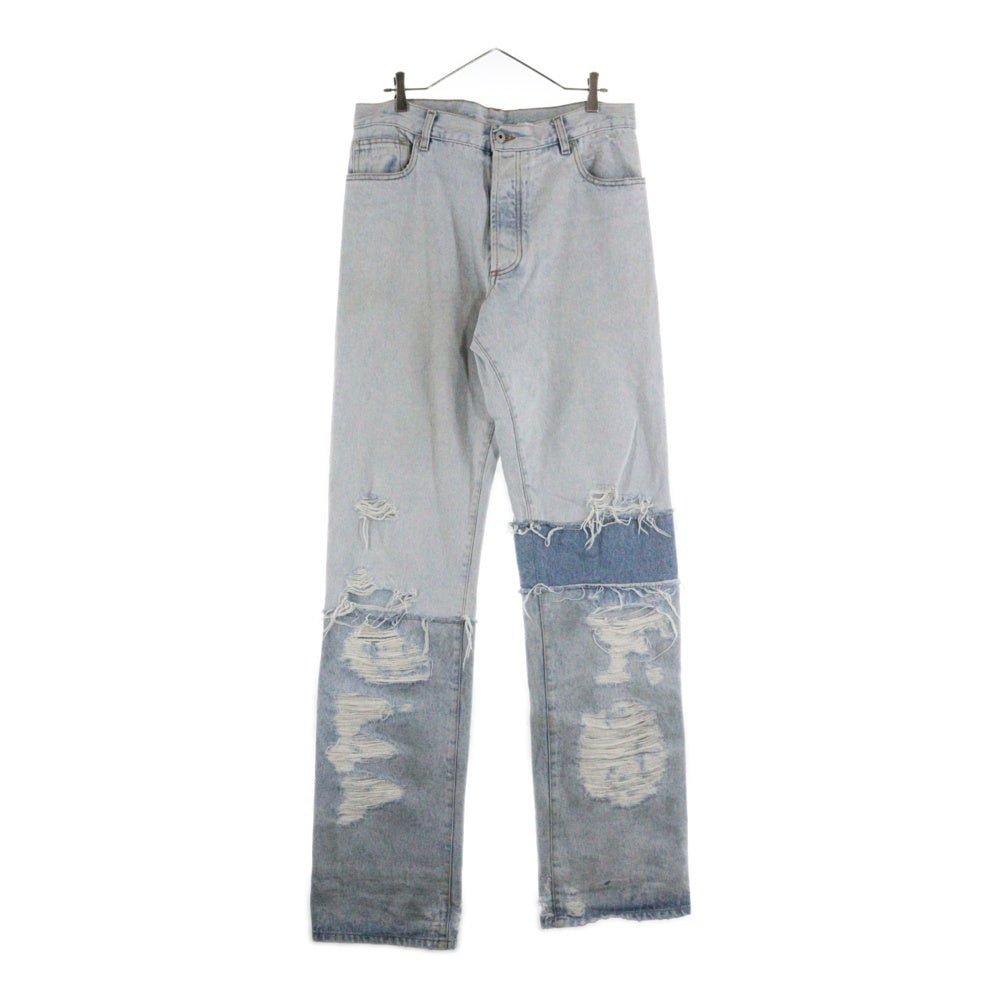 HERON PRESTON(ヘロンプレストン) 23SS Distressed Jeans ダメージ加工 ロングデニムパンツ インディゴ HMYA011S23DEN003