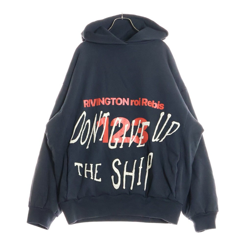 RRR123 RIVINGTON roi Rebis(リヴィントンロイレビス) HOODIE 裏地サーマル 刺繍プルオーバースウェットパーカー フーディー ブラック