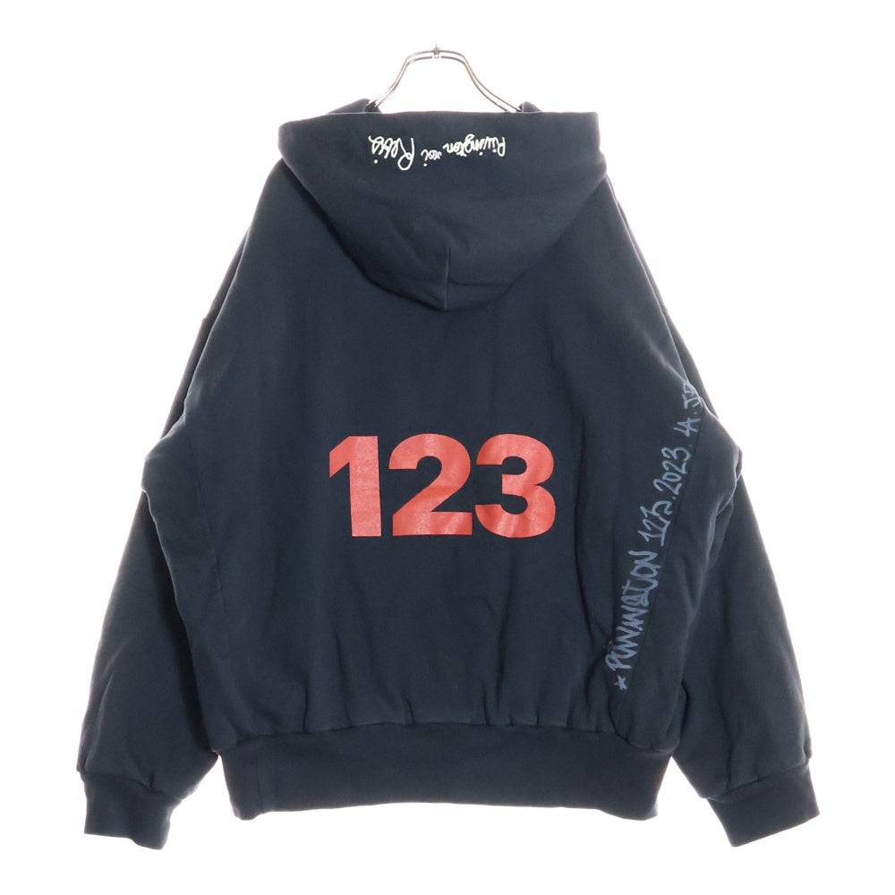 RRR123 RIVINGTON roi Rebis(リヴィントンロイレビス) HOODIE 裏地サーマル 刺繍プルオーバースウェットパーカー フーディー ブラック