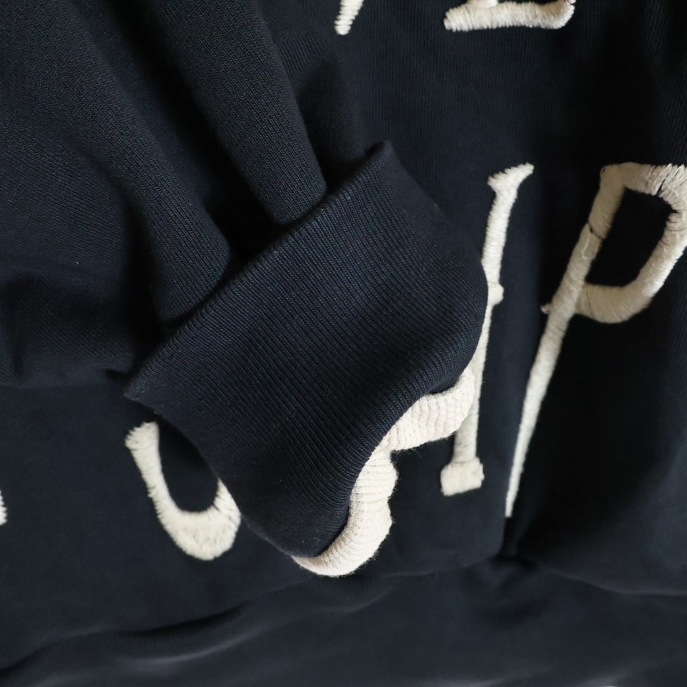 RRR123 RIVINGTON roi Rebis(リヴィントンロイレビス) HOODIE 裏地サーマル 刺繍プルオーバースウェットパーカー フーディー ブラック