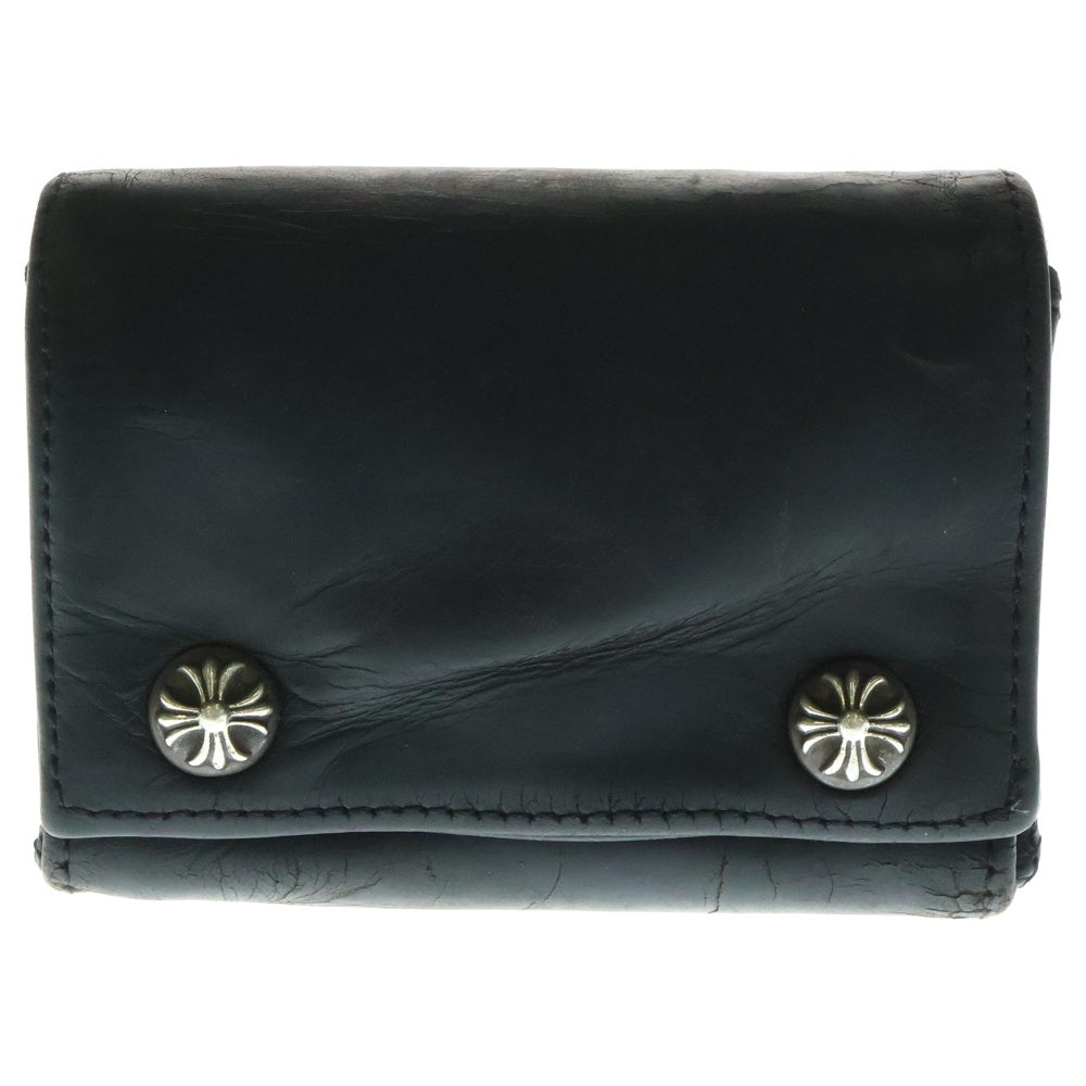 CHROME HEARTS(クロムハーツ) 3FOLD 3フォールド クロスボールボタン レザーウォレット 財布 ブラック BCA364