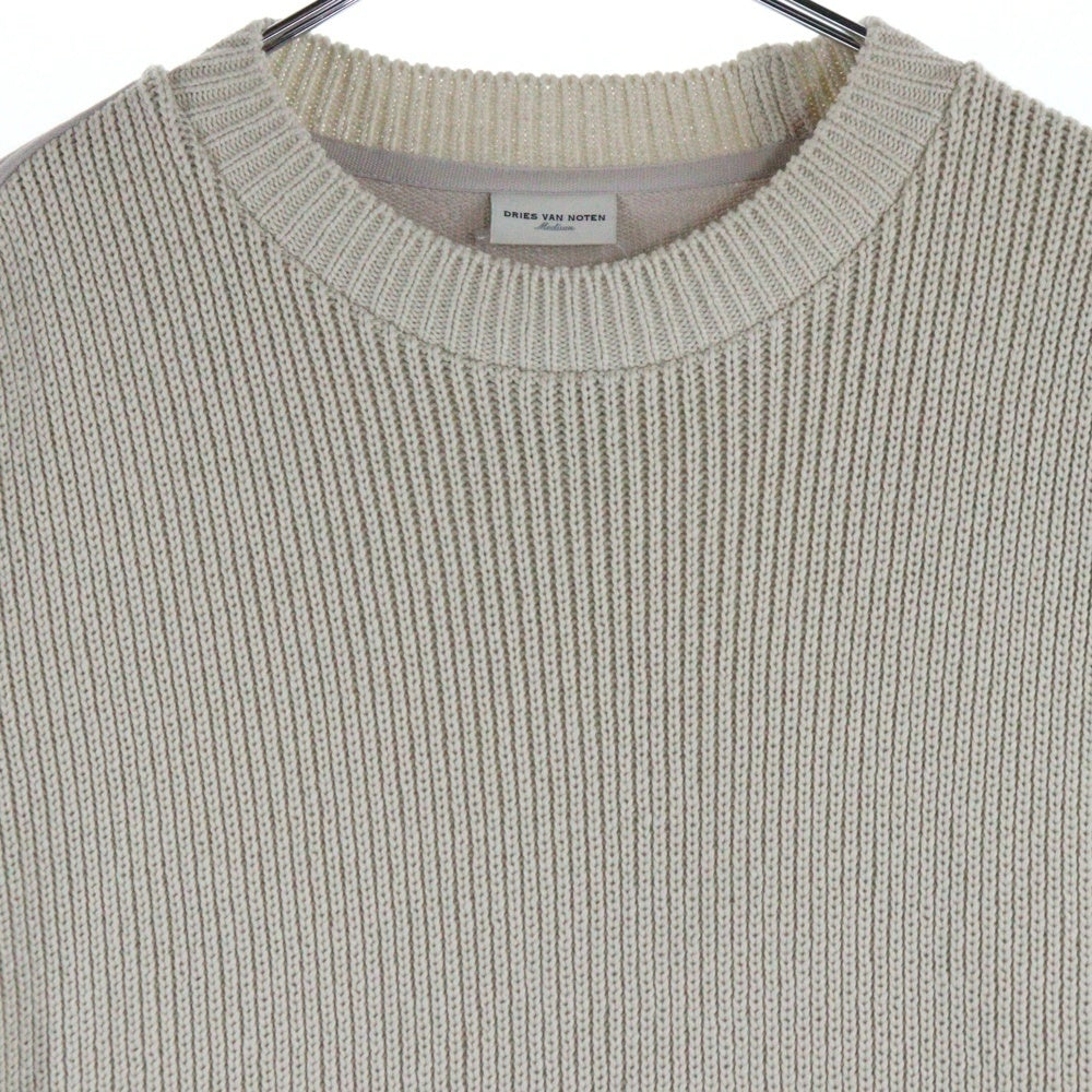 DRIES VAN NOTEN(ドリスヴァンノッテン) 18SS Sweat T-Shirt ニット切替 スウェット半袖Tシャツ アイボリー