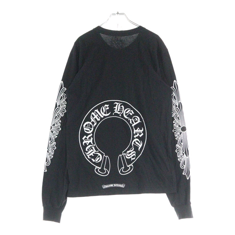 CHROME HEARTS(クロムハーツ) CH L/S T-SHIRT フローラル バックホースシュープリント長袖Tシャツ ロンT ブラック
