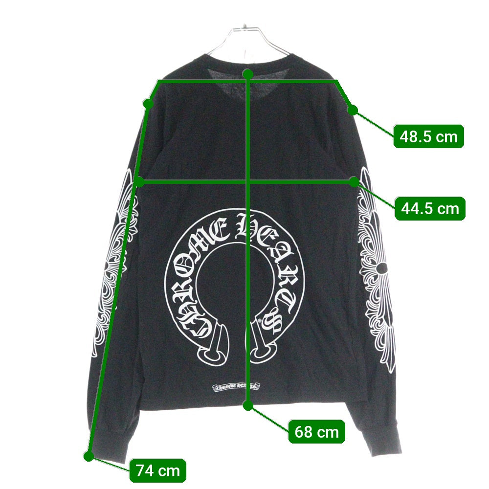CHROME HEARTS(クロムハーツ) CH L/S T-SHIRT フローラル バックホースシュープリント長袖Tシャツ ロンT ブラック