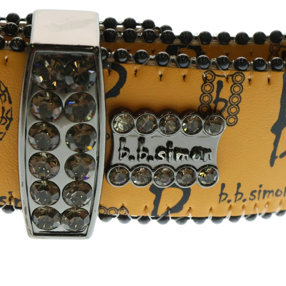 b.b.simon(ビービーサイモン) BB Pattern Classic Tan Black Diamond BBパターン クラシック クリスタル付きレザーベルト ブラウン