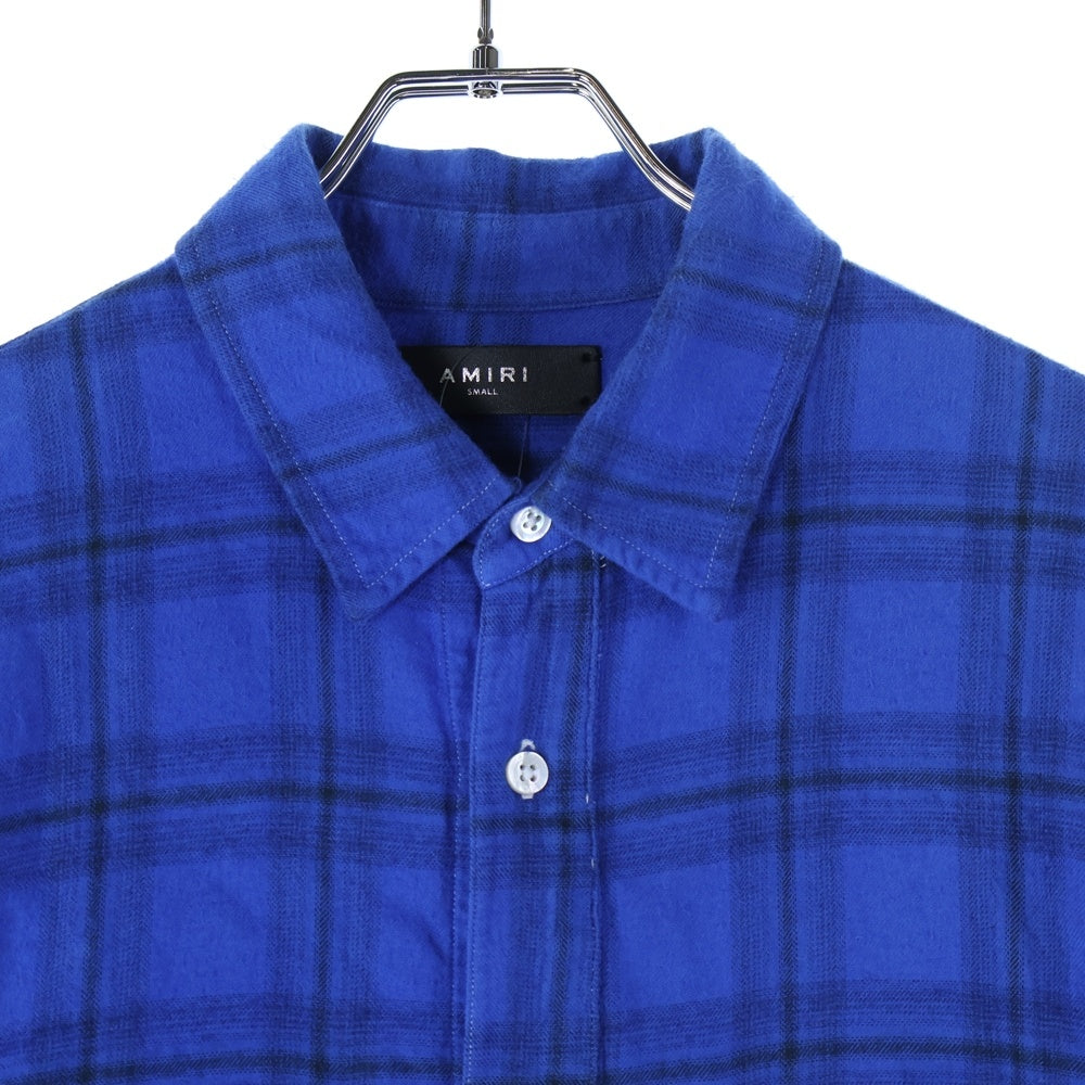AMIRI(アミリ) Shark Paint Check Shirt シャークペイント 長袖チェックシャツ ネルシャツ ブルー MWLSB-SKF
