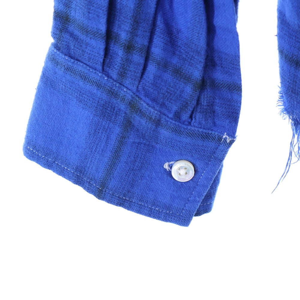 AMIRI(アミリ) Shark Paint Check Shirt シャークペイント 長袖チェックシャツ ネルシャツ ブルー MWLSB-SKF