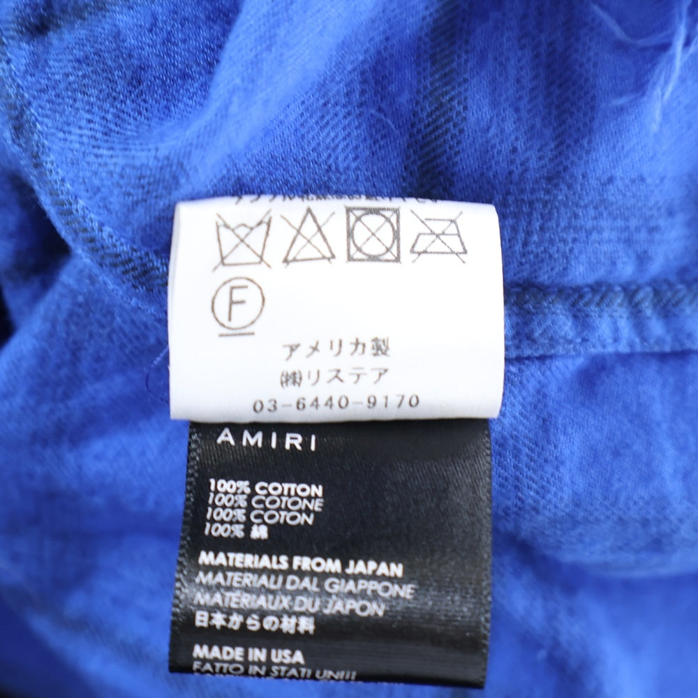 AMIRI(アミリ) Shark Paint Check Shirt シャークペイント 長袖チェックシャツ ネルシャツ ブルー MWLSB-SKF