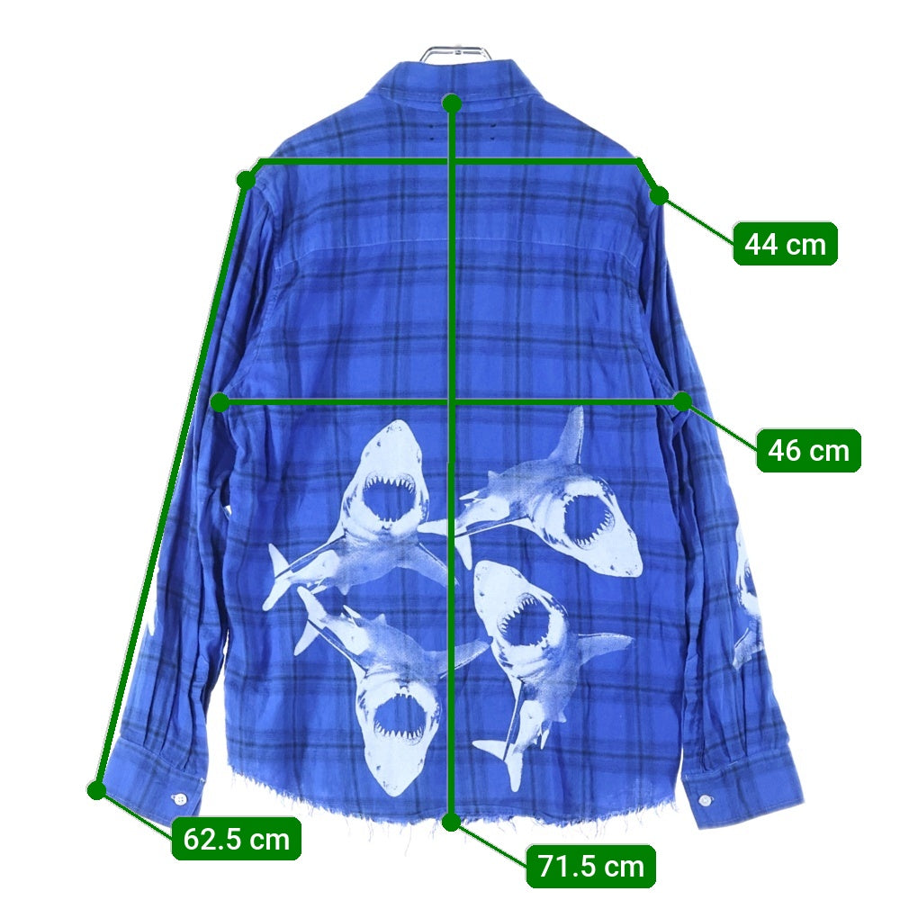 AMIRI(アミリ) Shark Paint Check Shirt シャークペイント 長袖チェックシャツ ネルシャツ ブルー MWLSB-SKF