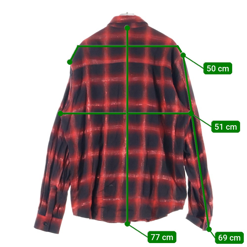AMIRI(アミリ) Glitter Loose Fit Plaid Shirt グリッター 長袖チェックシャツ レッド