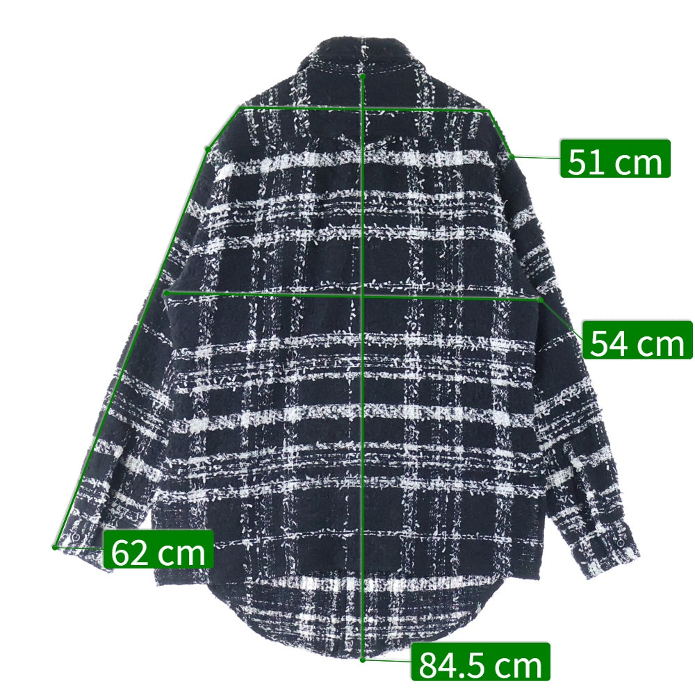 FAITH CONNEXION(フェイスコネクション) Tweed Overshirt ツイード オーバーサイズ長袖シャツ ブラック X1819T00009