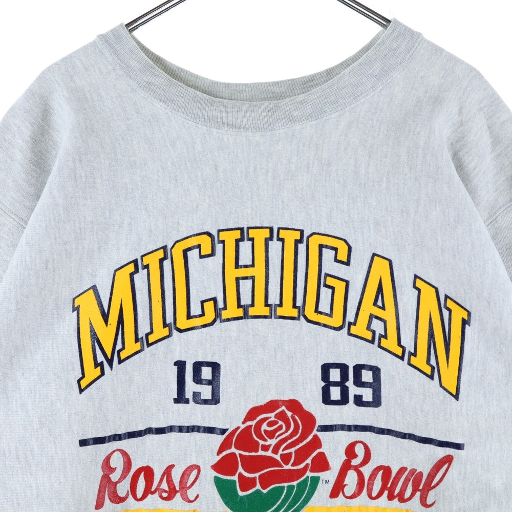 CHAMPION(チャンピオン) 80s Reverse Weave Michigan Rose Bowl リバースウィーブ ミシガンローズボール ロゴプリントクルーネックスウェットシャツ グレー
