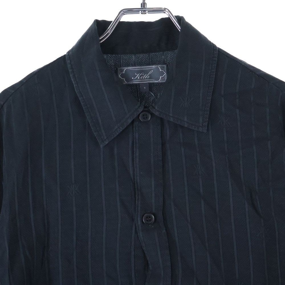 KITH(キス) 25SS Crest Logo Boxy Collared Overshirt クレスト ロゴ ボックス カラー オーバーシャツ シルク混長袖シャツ ブラック
