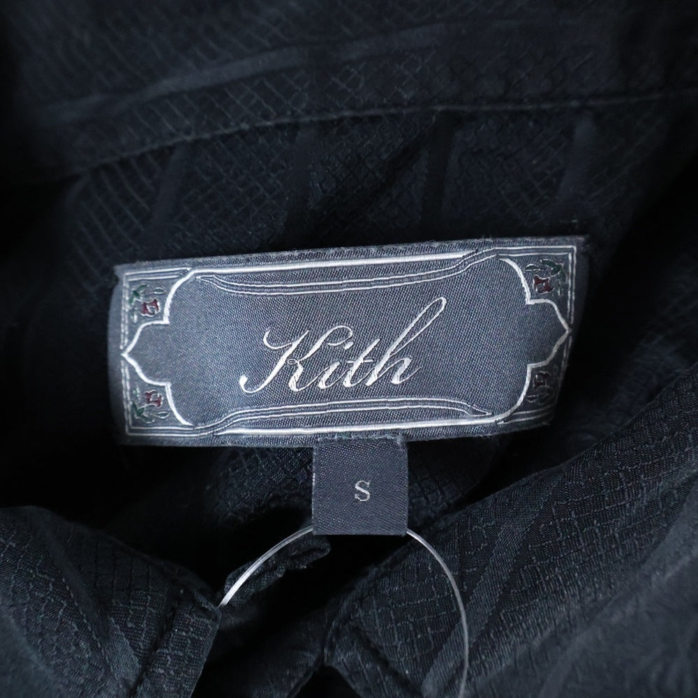 KITH(キス) 25SS Crest Logo Boxy Collared Overshirt クレスト ロゴ ボックス カラー オーバーシャツ シルク混長袖シャツ ブラック