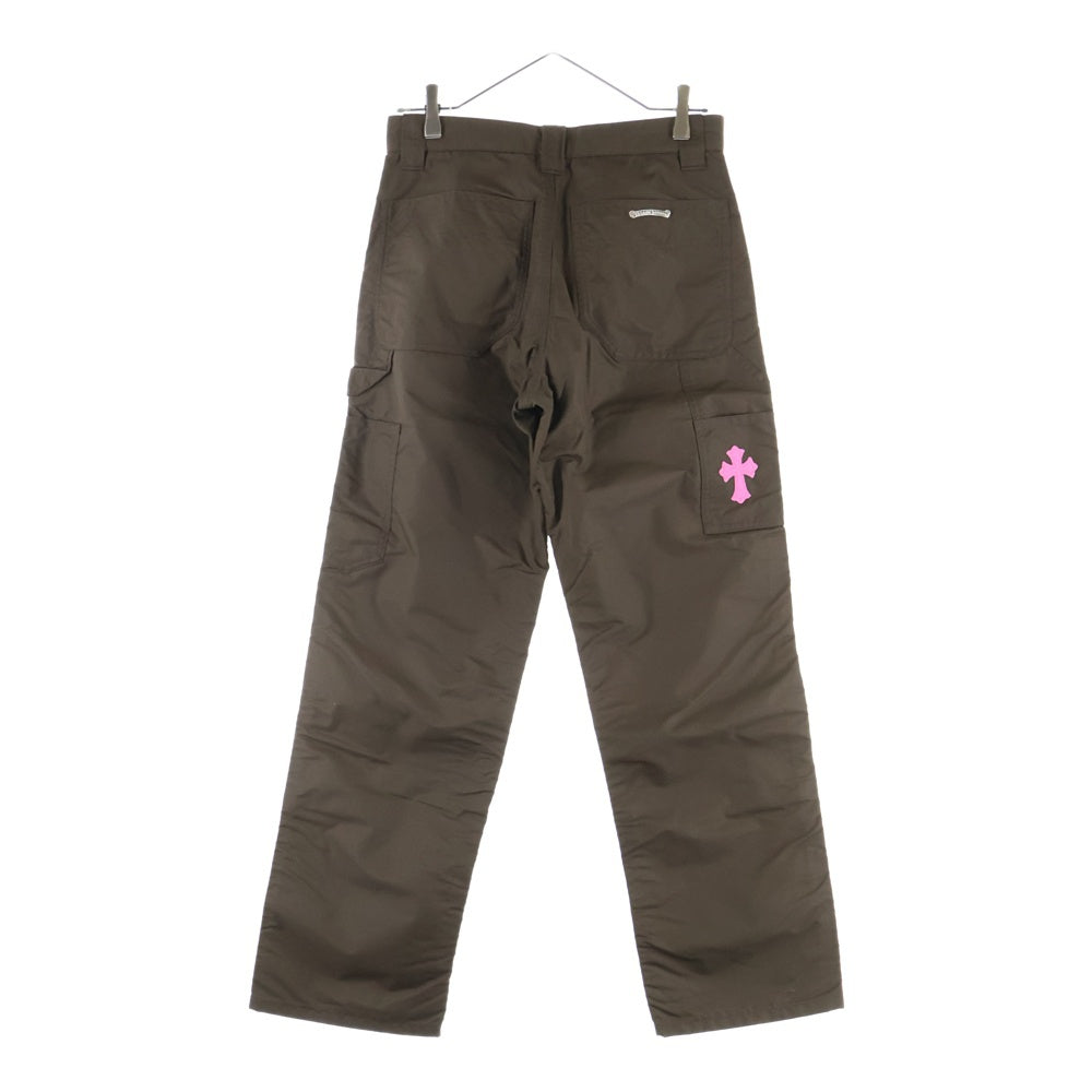 CHROME HEARTS(クロムハーツ) CARPENTER DOUBLE KNEE クロスパッチ付きレザー切替ナイロンカーペンターロングパンツ ブラウン