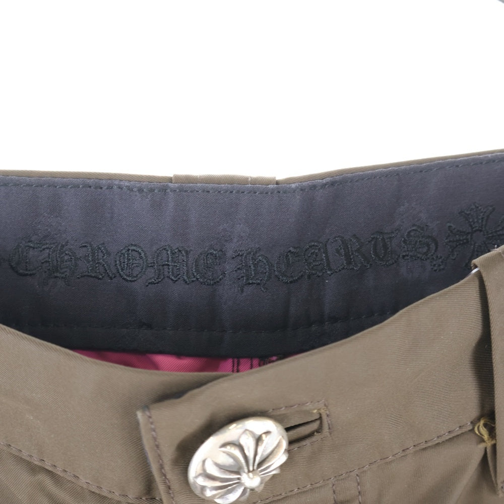 CHROME HEARTS(クロムハーツ) CARPENTER DOUBLE KNEE クロスパッチ付きレザー切替ナイロンカーペンターロングパンツ ブラウン
